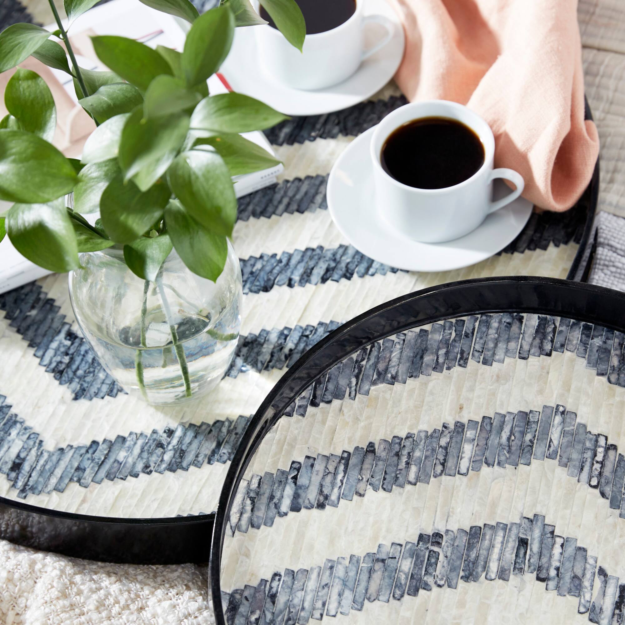 Black Mother of Pearl Modern Tray Set